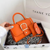 Elegante Damenhandtasche mit Schnalle – Vegan Leder Schultertasche – Orange