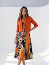 Avelot - Luxuriöses, bedrucktes Midikleid & Bolero-Set – Orange