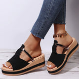 Damen Plattform Sandalen Peep Toe Slip-On mit Metallic Akzent für Frühling/Sommer – Schwarz