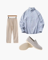 Xavier | 3-teiliges Sommer-Outfit mit Streifenhemd, Leinenhose & Loafern – Blau