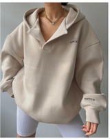 Oversized Kapuzenpullover mit Offenem V-Ausschnitt – Beige