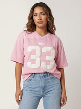 Oversized Y2K-Jersey-T-Shirt mit Nummerndruck – Rosa