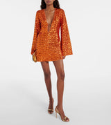Damen Langarm Party Mini Abendkleid – Orange