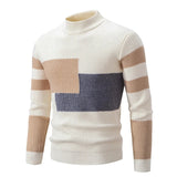 Bequemer gestrickter Herrenpullover mit Rundhalsausschnitt – Weiß – Khaki – Grau