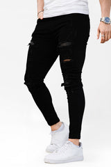 Schwarze Zerrissene Herren Skinny Jeans – Schwarz