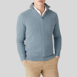 Hochwertiger kaschmir-herrenpullover mit reißverschluss – Hellblau
