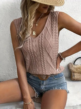 Top Damen - Ärmelloses Stricktop mit V-Ausschnitt | Sommer – Rosa
