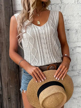 Top Damen - Ärmelloses Stricktop mit V-Ausschnitt | Sommer – Hellgrau