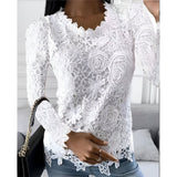 Anelie | Elegante Spitzen-Bluse mit langen Ärmeln – Weiß