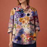 Blumenmuster Bluse mit langen Ärmeln und Kragen für Damen | Viona – Lila