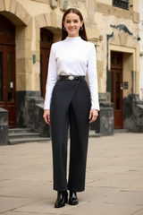 Elena | Elegante High-Waist Hose mit Wickeldetail – Schwarz