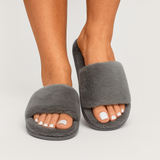 Paula | Weiche, flauschige Slides – Grau