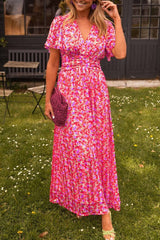 Capucine – Elegantes Langes Kleid Mit Blumen – Rosa