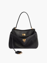 Schultertasche aus edlem Kunstleder – Schwarz