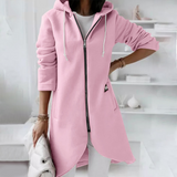 Eleganter Langer Damen-Kapuzenpullover | mit Reißverschluss – Rosa