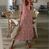 Adele - Langes weißes Spitzenkleid mit V-Ausschnitt – Rosa