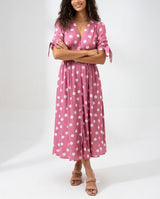 Fabienne - Elegantes Midi Kleid Mit Polka Dot Muster – Rosa