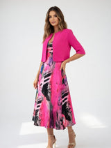 Avelot - Luxuriöses, bedrucktes Midikleid & Bolero-Set – Rosa