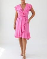 Geiss – Elegantes Fließendes Wickelkleid Mit Rüschen – Rosa
