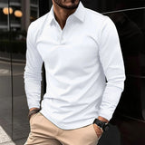 Herren T-Shirt - Slim Fit Polo mit langen Ärmeln und Knopfleiste | Casual – Weiß