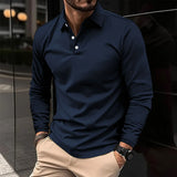 Herren T-Shirt - Slim Fit Polo mit langen Ärmeln und Knopfleiste | Casual – Blau