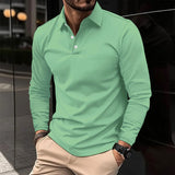 Herren T-Shirt - Slim Fit Polo mit langen Ärmeln und Knopfleiste | Casual – Grün
