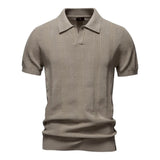 Herren T-Shirt - Offener Polokragen mit Vertikalem Muster | Slim Fit – Beige