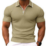 Herren T-Shirt - Polokragen mit kurzen Ärmeln und Kontrast | Slim Fit – Khaki
