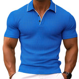Herren T-Shirt - Polokragen mit kurzen Ärmeln und Kontrast | Slim Fit – Blau