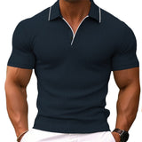 Herren T-Shirt - Polokragen mit kurzen Ärmeln und Kontrast | Slim Fit – Grau