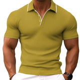 Herren T-Shirt - Polokragen mit kurzen Ärmeln und Kontrast | Slim Fit – Gelb