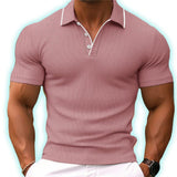 Herren T-Shirt - Polokragen mit kurzen Ärmeln und Kontrast | Slim Fit – Rosa