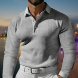 Herren T-Shirt - Rekken Fit Polo mit langen Ärmeln und Waffeltextur | Elegant – Grau