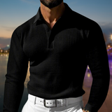 Herren T-Shirt - Rekken Fit Polo mit langen Ärmeln und Waffeltextur | Elegant – Schwarz