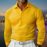 Herren T-Shirt - Rekken Fit Polo mit langen Ärmeln und Waffeltextur | Elegant – Gelb