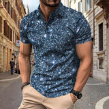 Herren Polo - Slim Fit mit kurzen Ärmeln und Glitzerprint | Trendy – Blau