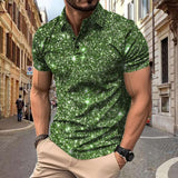 Herren Polo - Slim Fit mit kurzen Ärmeln und Glitzerprint | Trendy – Olivgrün