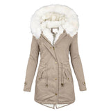 Winterjacke Damen Lang Mit Kapuze | Parka Mit Reißverschluss und Kordelzug – Khaki
