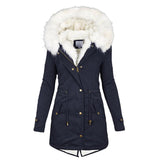 Winterjacke Damen Lang Mit Kapuze | Parka Mit Reißverschluss und Kordelzug – Blau