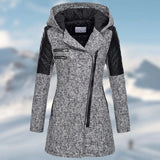 Winterjacke Damen Mit Kapuze | Lang Geschnitten Mit Reißverschluss – Grau