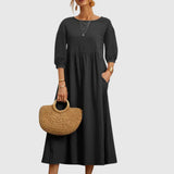 Nozara – Stilvolles Kleid aus Baumwollleinen – Schwarz