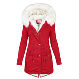 Winterjacke Damen Lang Mit Kapuze | Parka Mit Reißverschluss und Kordelzug – Rot