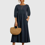 Nozara – Stilvolles Kleid aus Baumwollleinen – Marineblau