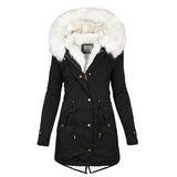 Winterjacke Damen Lang Mit Kapuze | Parka Mit Reißverschluss und Kordelzug – Schwarz