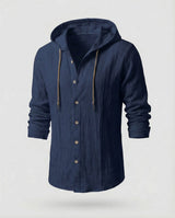 Herren Kapuzenhemd Leinen – Marineblau