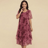 Nice™ Blumenkleid aus Premium-Chiffon mit Doppellage und asymmetrischem Saum – Rot