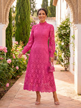 Maelle - Elegantes Langarm Kleid Aus Spitze – Rosa