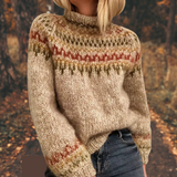 Astrid™ | Damen Nordic Strickpullover – Karamell