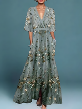 Laure | Elegantes Blumen-Klappkleid – Grün