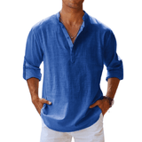 Relaxed Fit – Leinen-Henley für Herren – Blau